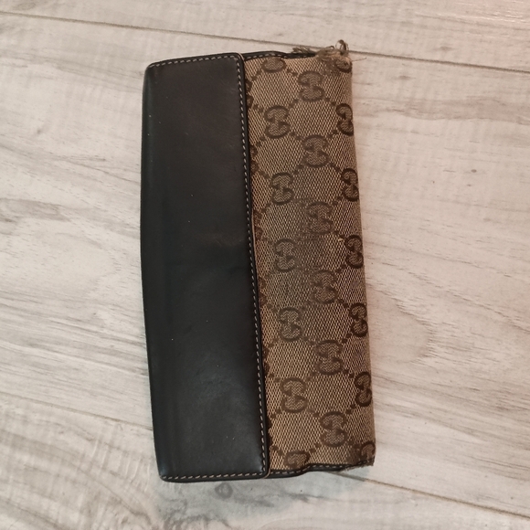 Auth GUCCI GG Canvas & Leather Brown Bifold Long Wallet Purse Women's - Picture 2 of 16